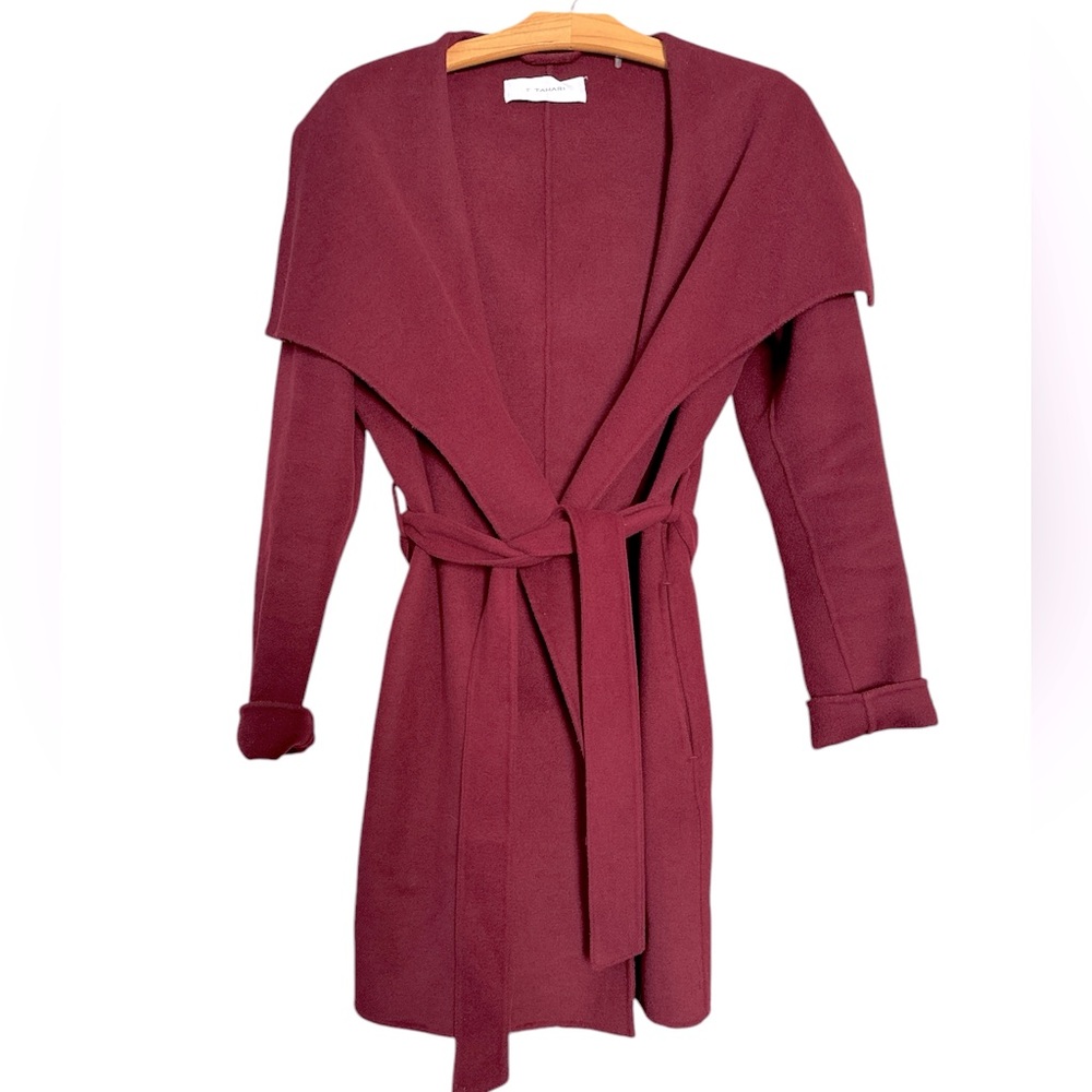 TAHARI Burgundy Wrap Wool Coat Size M